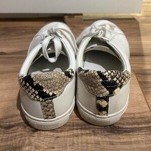 J. Crew White and Tan Sneakers with Snakeskin Accent
